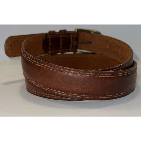 Leather Belt With Brass Buckle - Picture 3 of 9
